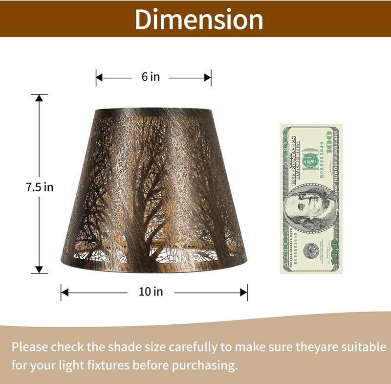 ALUCSET Small Metal Lampshade Forest Etching Forest Lamp Shade Pattern 6'' Top 10'' Bottom Height 7.5'' Fits For Table Lamps And Floor Lamps Spider Fitter Out Black in Gold lampshade - Image 3